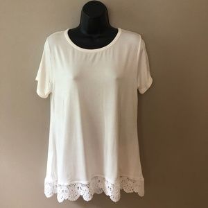 Halife white women's size Med shirt w/ lace trim